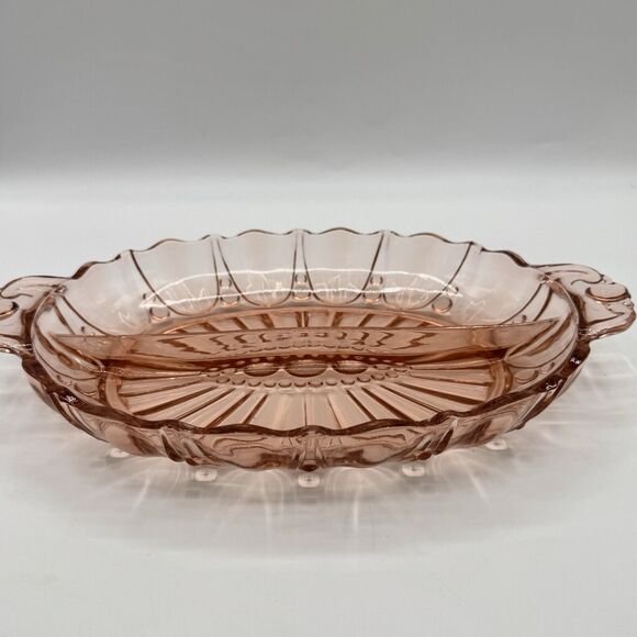Vintage Pink Depression Glass Divided Scallop Relish Serving Dish 12 x 7.5" - Picture 1 of 8